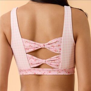 NWT Blogilates Bow Back Corset Sports Bra - Pink Gingham- L